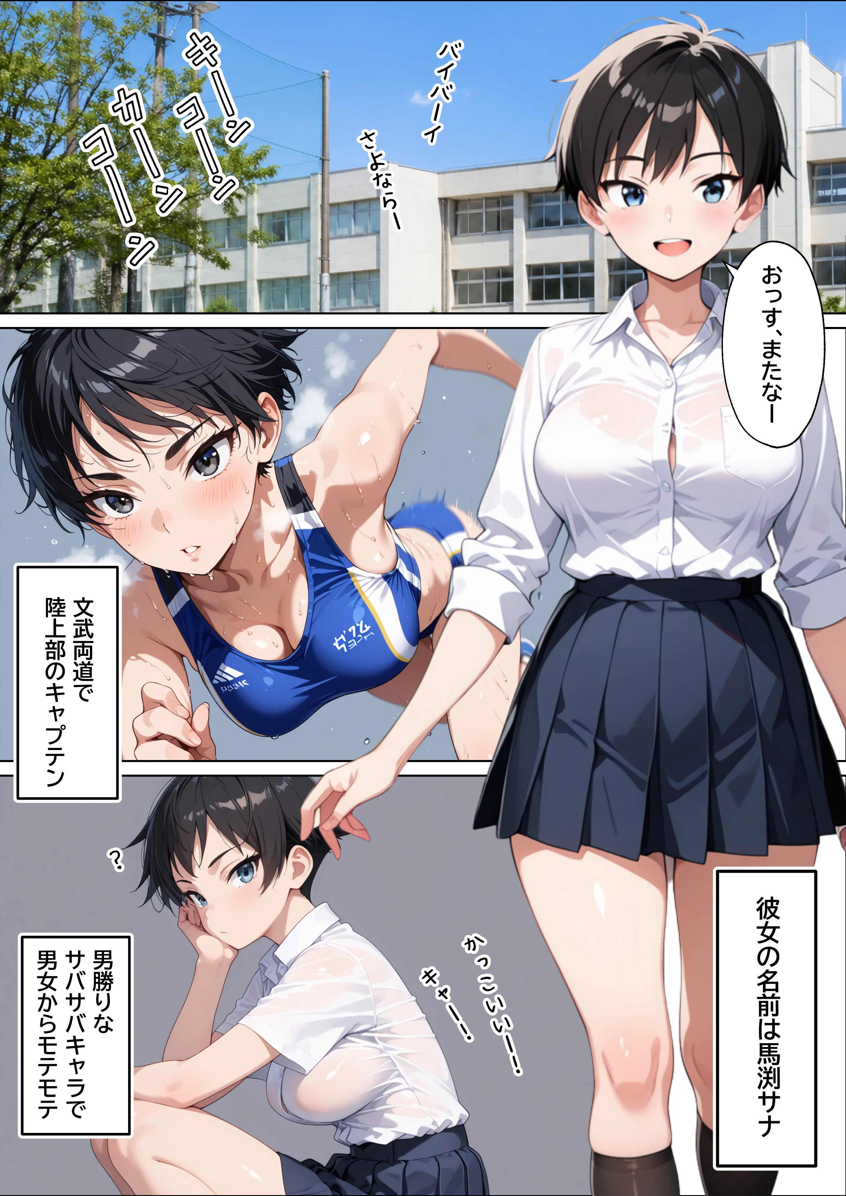 僕の前だけ雌になるボーイッシュ幼馴染とイチャラブ潮だくセックスする話 制服・処女・幼なじみ サンプル1ページ目（ぽこたろう）