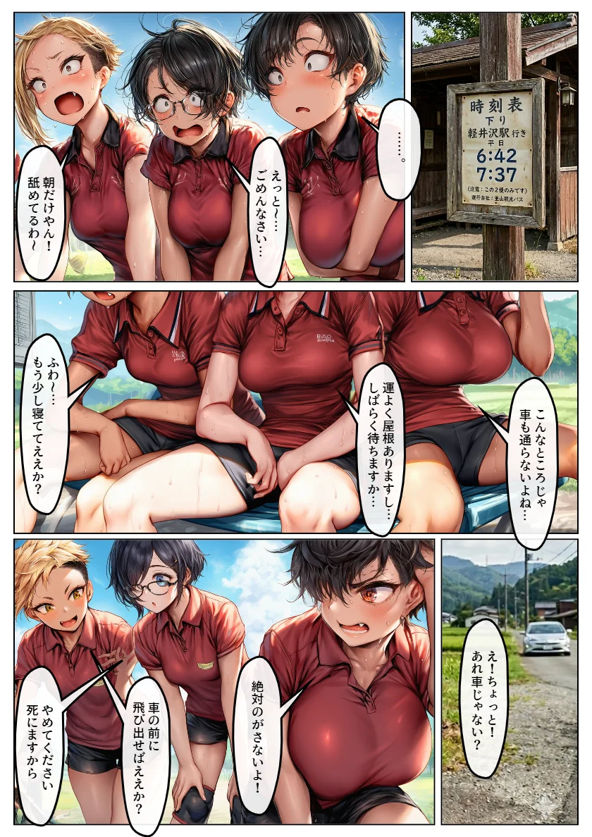 アスリート系ボーイッシュ女子は性欲がヤバい！田舎で迷子になった日焼け美少女たち 痴女・野外・露出・中出し サンプル3ページ目（黒糖サムライ）