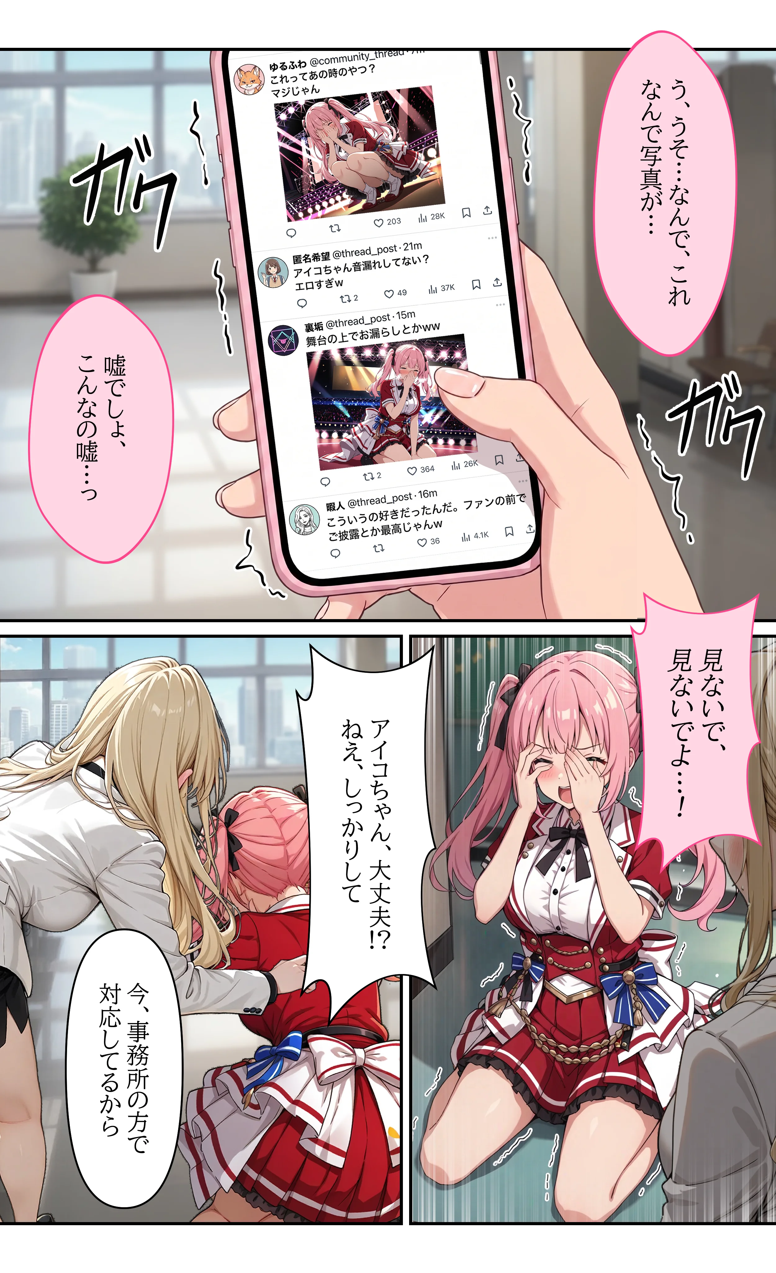デビューは悪夢のはじまり13 〜アイコちゃんと絶頂卒業式！堕落したアイドルの公開陵●ライブ編〜 辱め・野外・露出・アイドル・芸能人 サンプル4ページ目（モコヤツ）