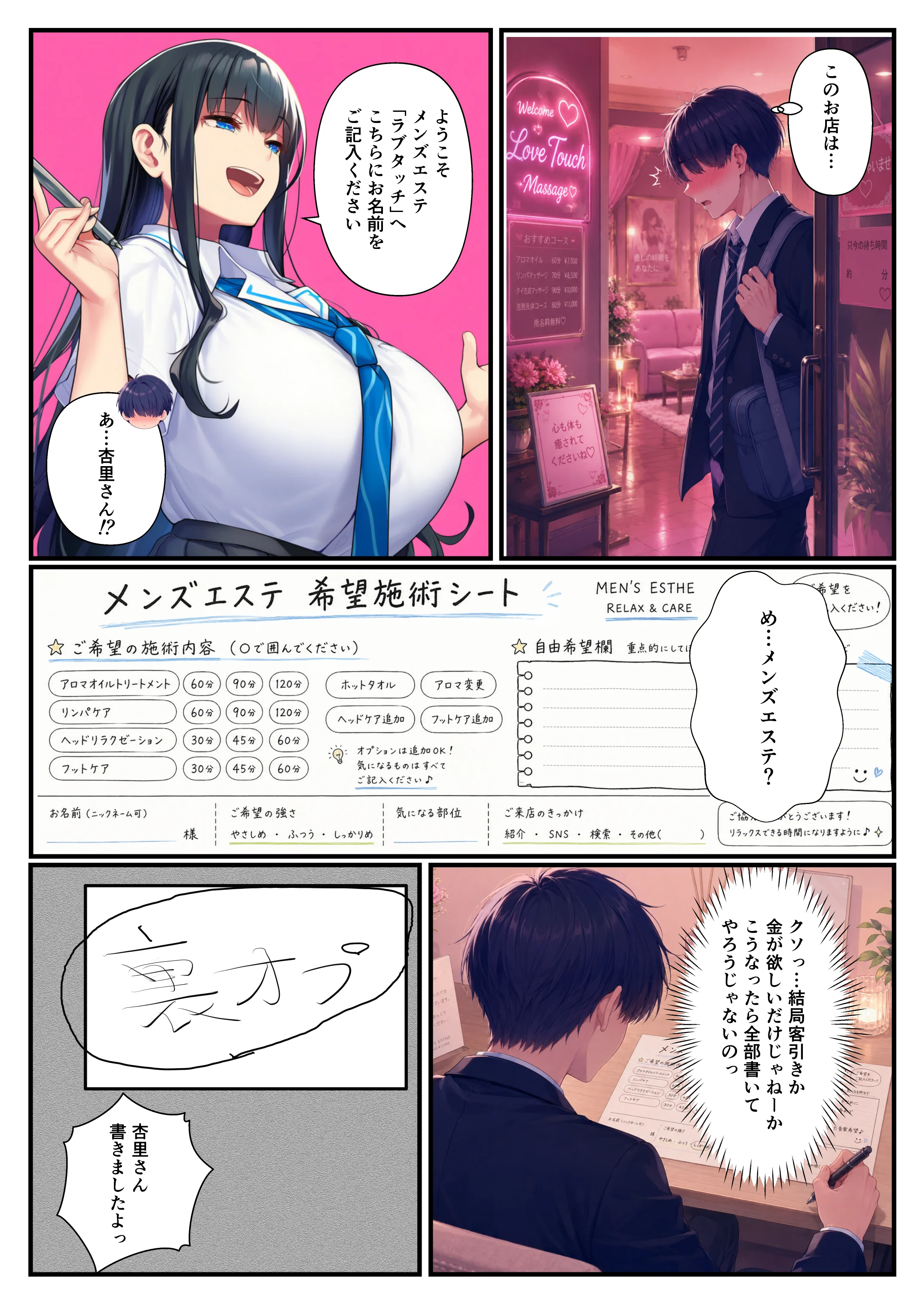 陰キャ男がマッサージ姉妹にメンエス店で裏オプ希望で姉妹丼達成 水着・フェラ・3P・4P サンプル4ページ目（ヌキどころ）