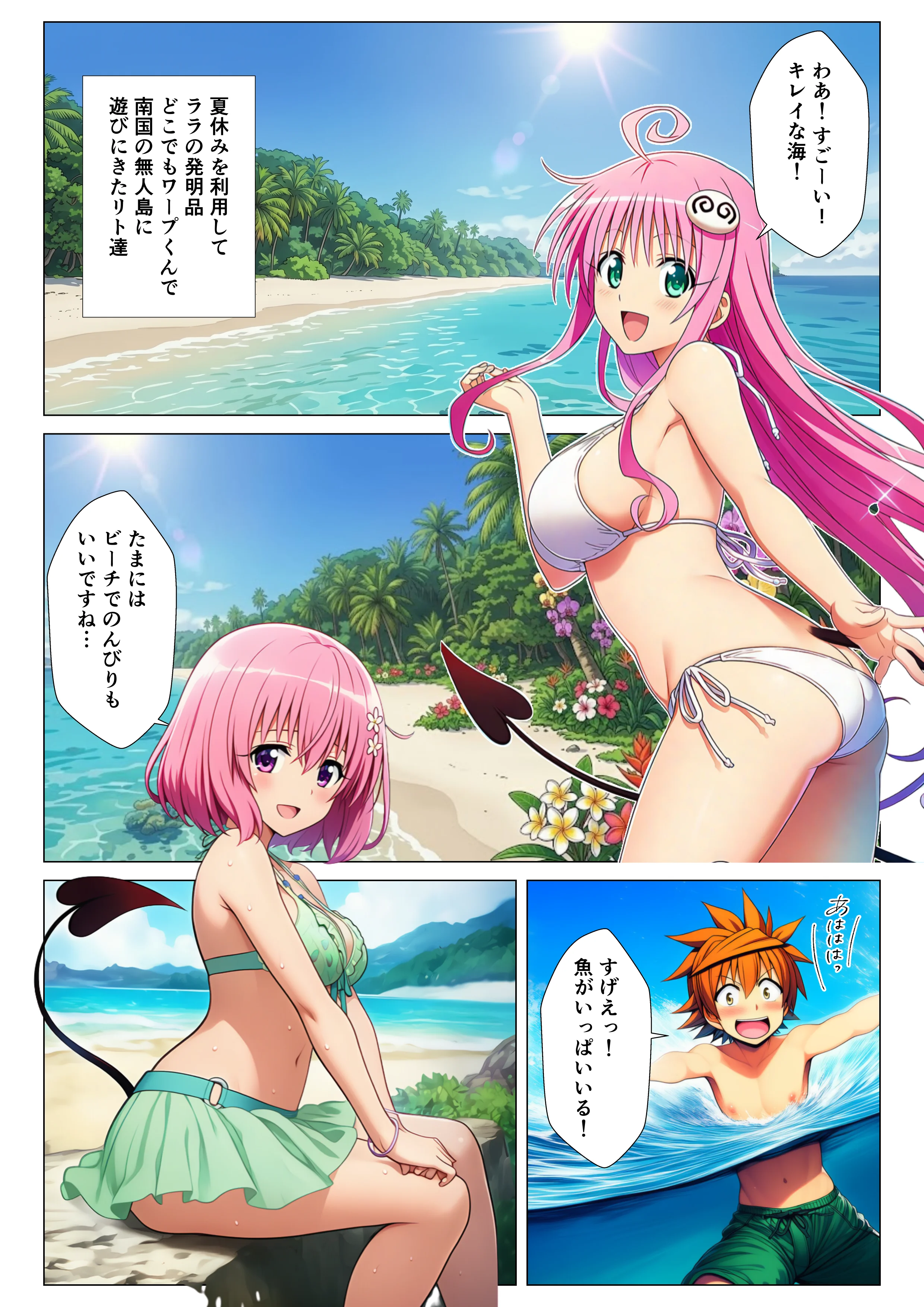 無人島でとらぶるハーレム！リトとヒロイン達のハレンチなサバイバル生活 ギャグ・コメディ・水着・野外・露出 サンプル2ページ目（シコリの森）