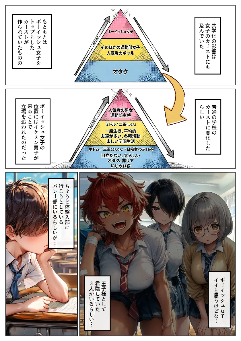 元女子校で王子様ポジだったボーイッシュ女子達を童貞チンポでメス堕ちさせた 学園もの・ラブコメ・巨乳 サンプル2ページ目（黒糖サムライ）