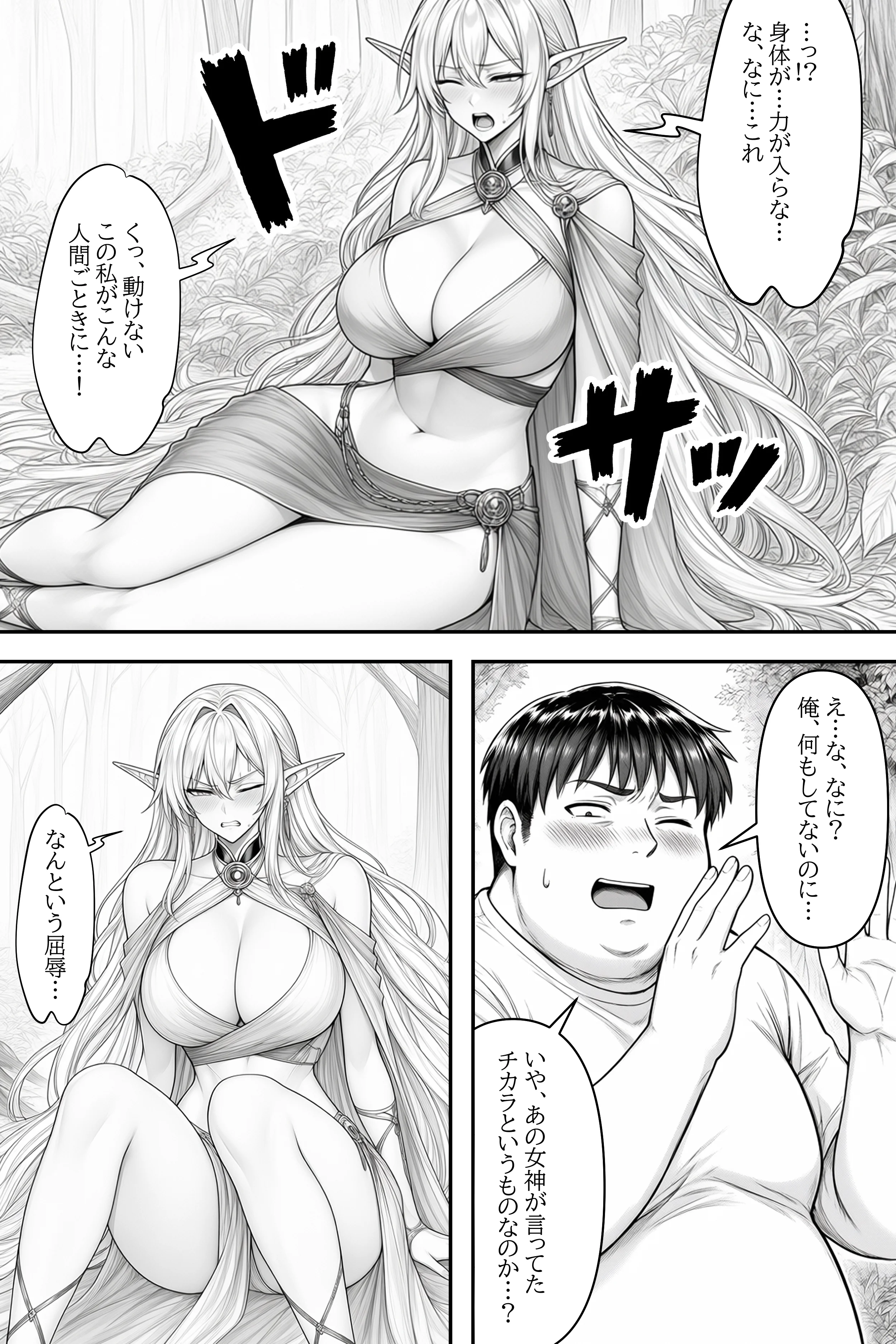 異世界絶対絶倫無双〜男絶滅の世界を俺の種汁で復興します〜 最初の相手は隠れてオナニーしてた処女のエルフでした ファンタジー・巨乳・中出し サンプル14ページ目（ウバヤツ）